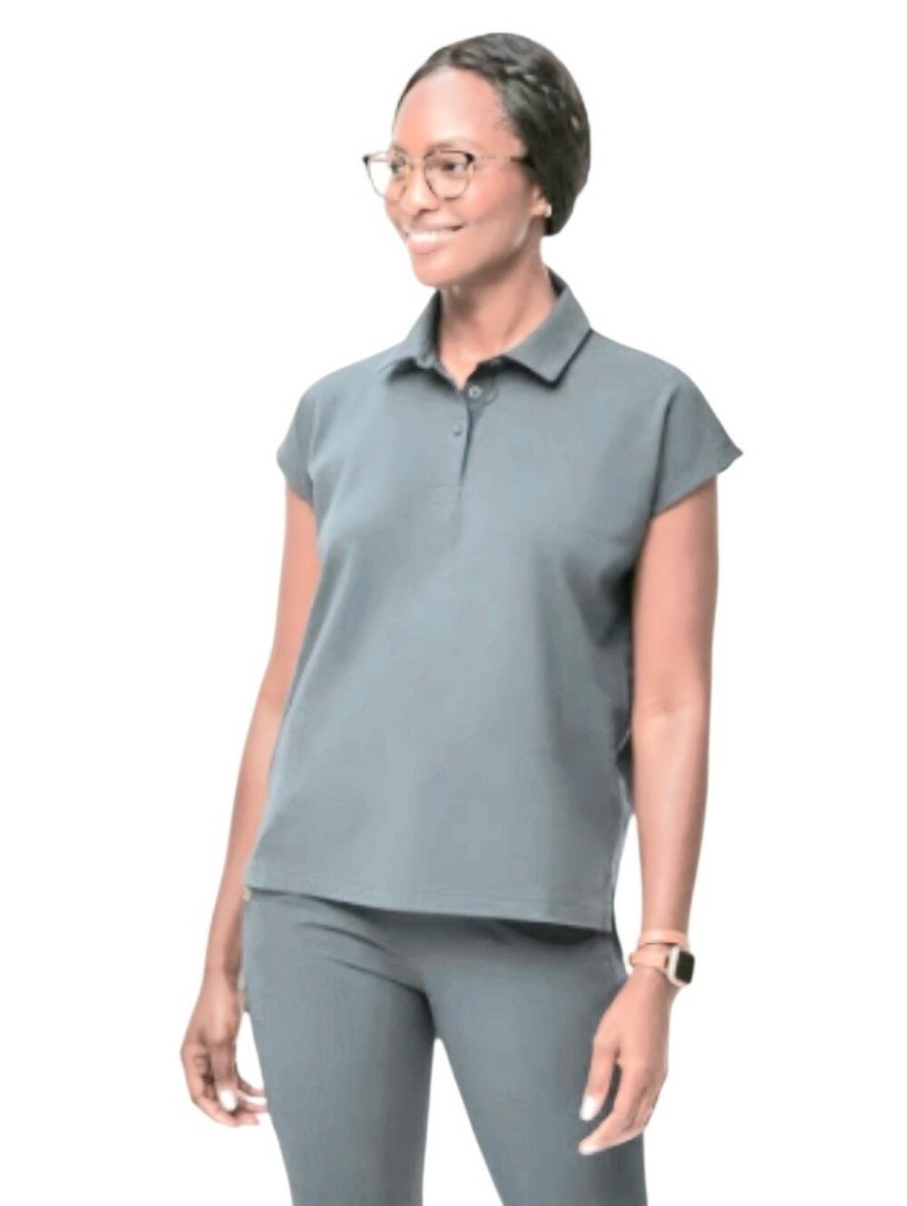 Figs Figspro Heather Gray Cap Sleeve Polo Women's Small Healthcare